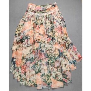 Anthropologie Women SZ 16 Allover Lace Long Assymetrical Flowy Floral Boho Skirt